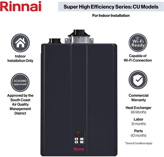 Rinnai CU199iN 11 GPM Indoor Commercial Natural Gas Condensing Tankless Water Heater New