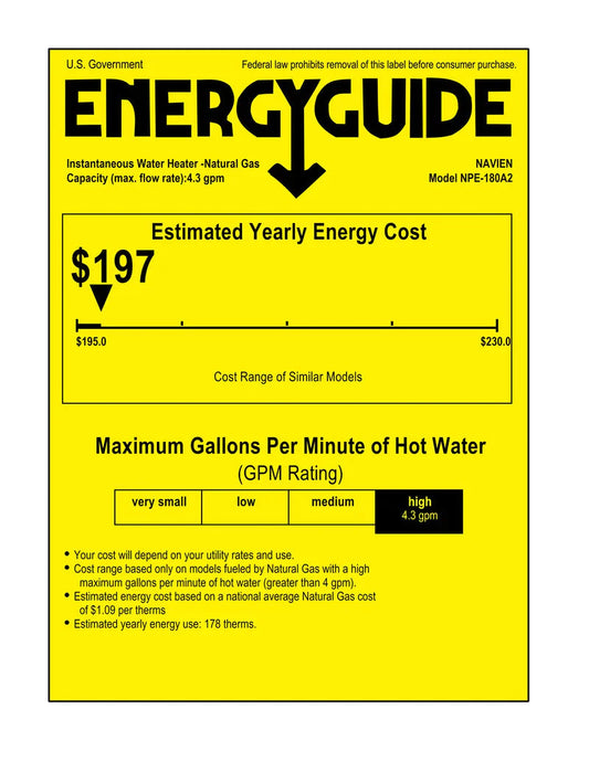 Navien NPE-180A2  High efficiency Condensing Tankless Water Heater
